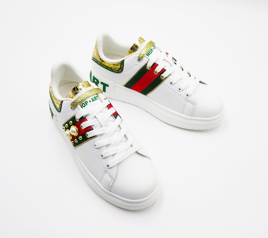 Sneakers Kim off white / gold / rosso / verdone